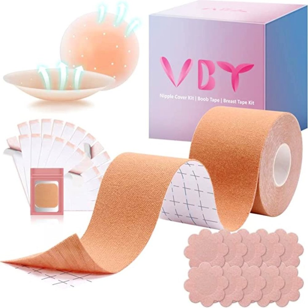 Boob Tape, Body Tape for Breast Lift with 1 Breast Lift Tape, 5 Pairs Satin Brea